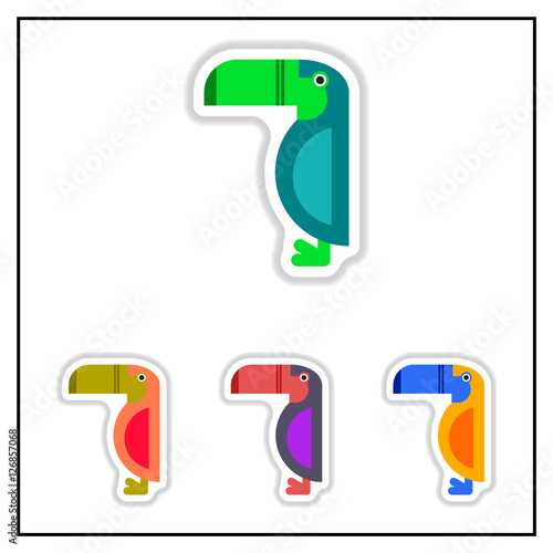Collection of Vector illustration in paper sticker style Kakadu bird