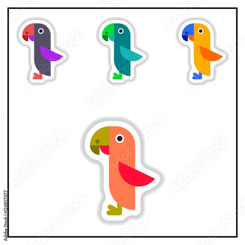 Collection of Vector illustration in paper sticker style parrot