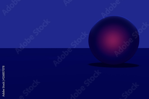 3D-Rendering einer blauen Kugel - rötlich leuchtend - auf dunkelblauer Fläche 