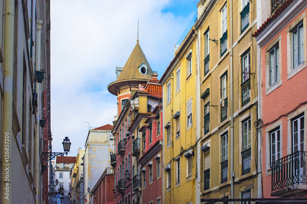 Beautiful street view of historic architectural in Lisbon, Portugal