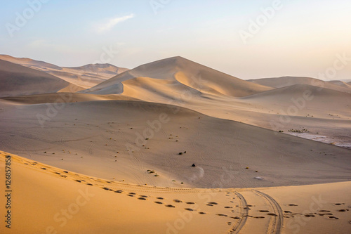 Colorful sand dunes in Gobi desert in afternoon sun  Dunhuang  China