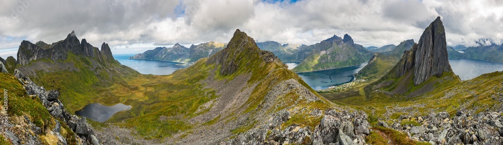 Fototapeta premium Panorama over Fjordgard, Senja, Norway