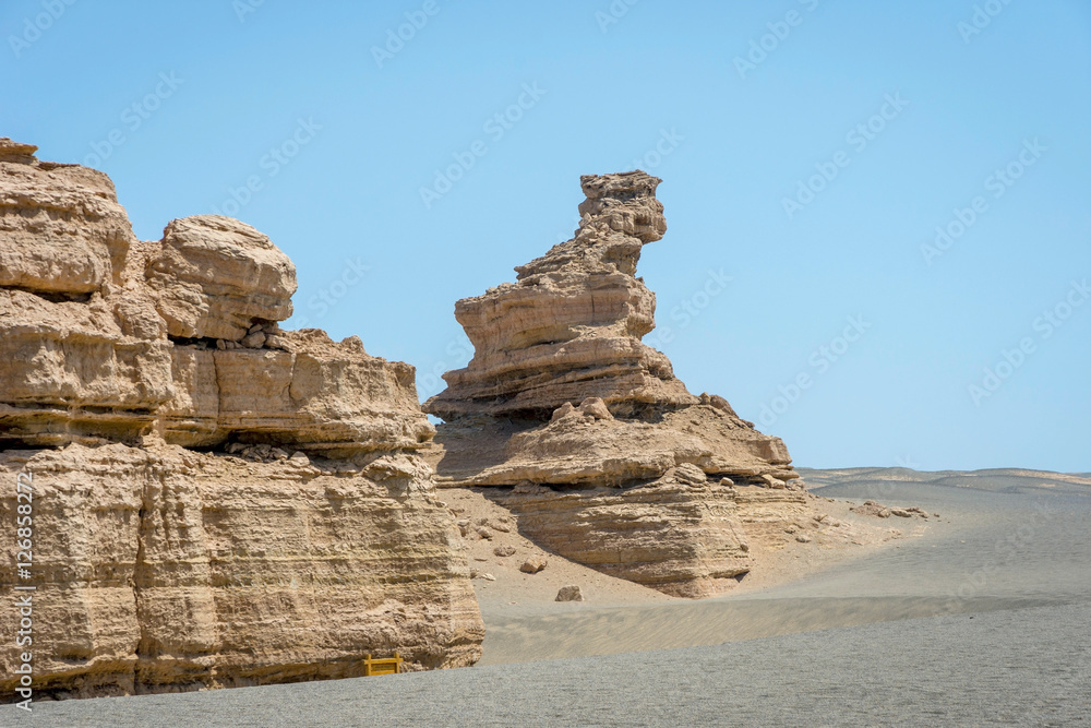 Rock formations in Dunhuang Yardang National Geopark, Gobi Desert, China