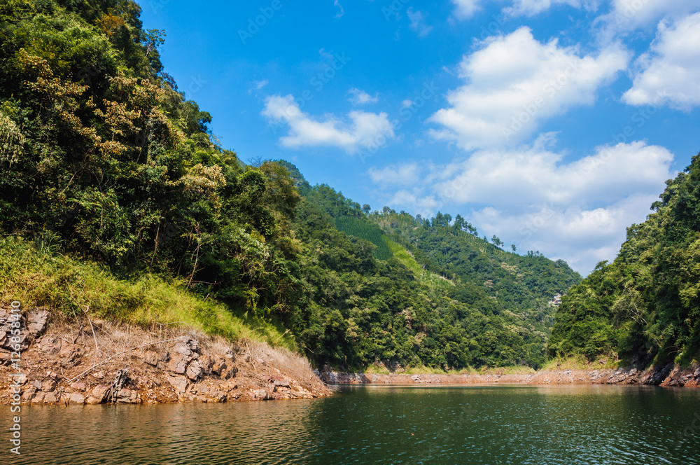 The lake and mountains scenery with blue sky