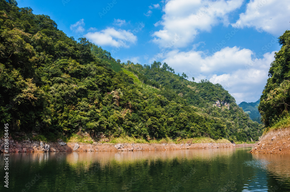 The lake and mountains scenery with blue sky The lake and mountains scenery with blue sky