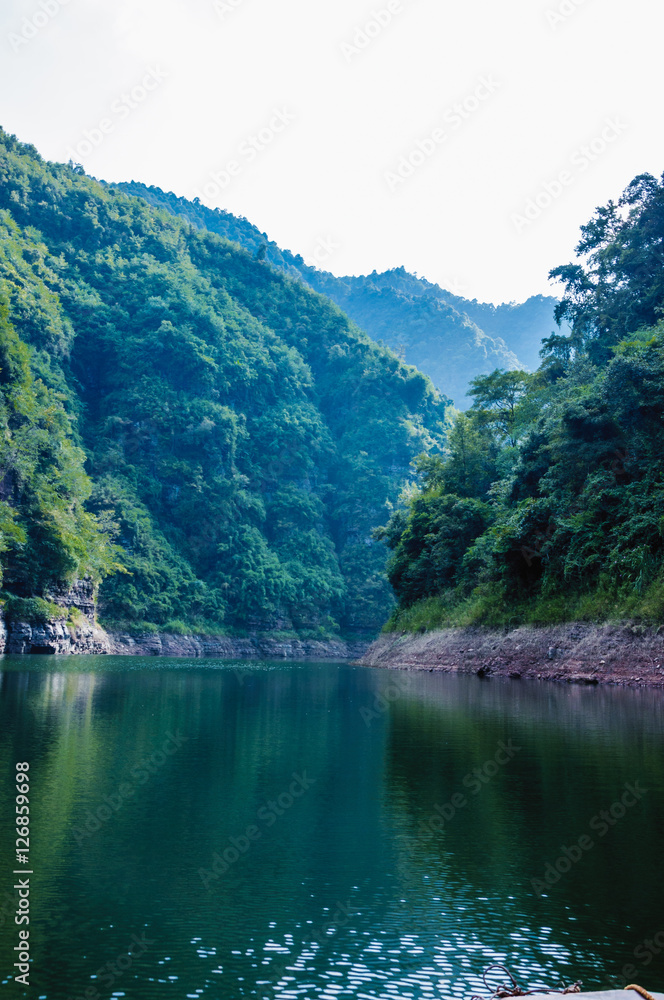 The lake and mountains scenery with blue sky