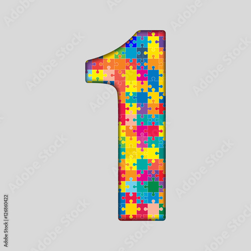Color Puzzle Number - 1 One. Gigsaw, Piece.