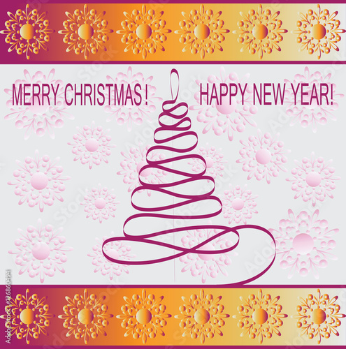 Christmas tree ribbon. Design greeting card, banner, poster.