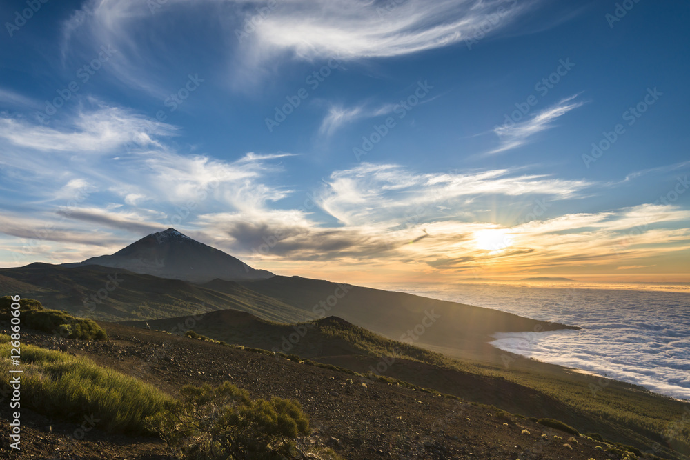 Teide National Park at the sunset. Tenerife, Canary islands, Spain.