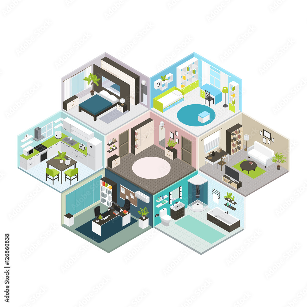 Isometric House Different Floors Composition Isometric House Different Floors Composition