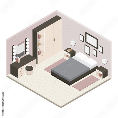 Gray Isometric Bedroom Interior