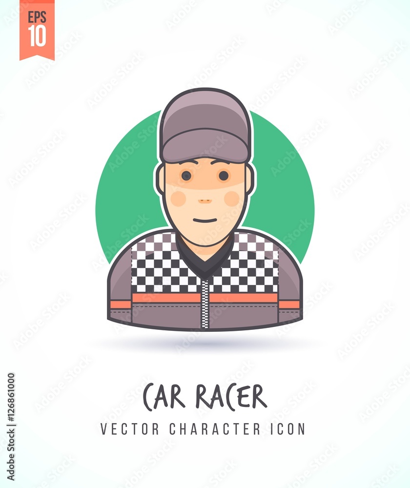 Car racer illustration People lifestyle and occupation Colorful and stylish flat vector character icon