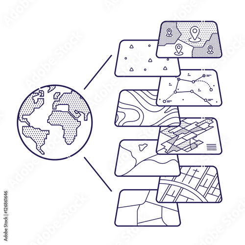 Vector Illustration of GIS Spatial Data Layers Concept for Infographic, Geographic Information System, Icons Design, Liner Style
 photo