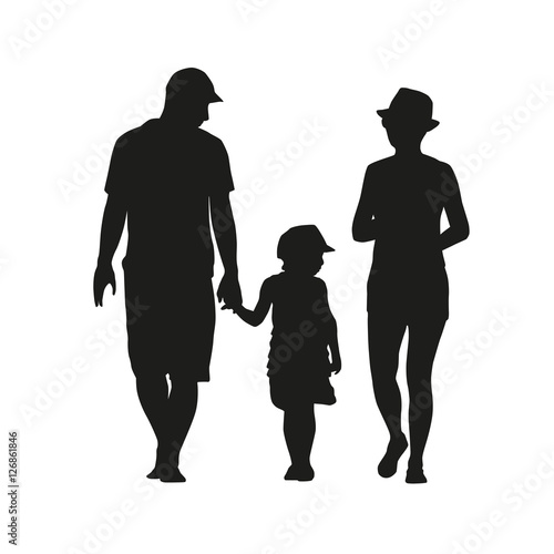 Family, man, woman and kid, vector silhouette