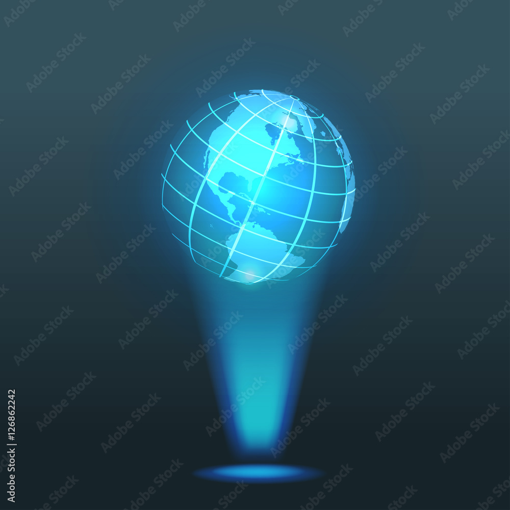 Earth hologram, world globe, hologram globe vector background. Vector illustration - obrazy, fototapety, plakaty 
