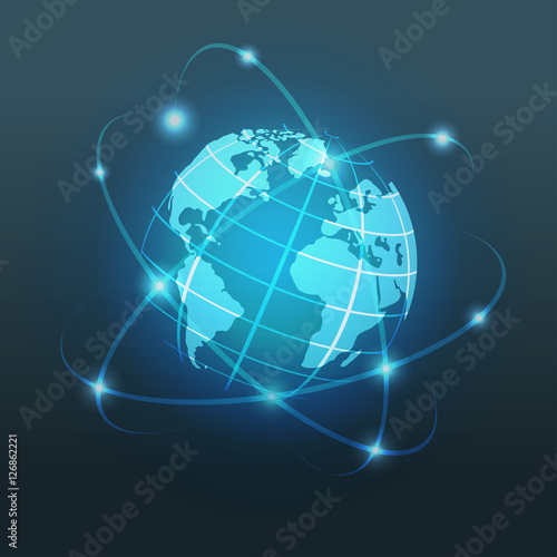 Earth hologram, world globe, hologram globe vector background. Vector illustration