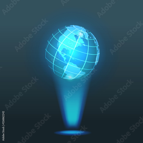 Earth hologram, world globe, hologram globe vector background. Vector illustration