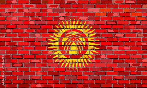 Flag of Kyrgyzstan on a brick wall - Illustration, 
Kyrgyz flag painted on brick wall,
Flag of Kyrgyzstan in brick style, 
Abstract grunge mosaic vector