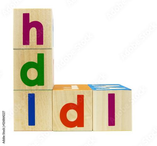 HDL LDL Spelled with Toy Blocks photo