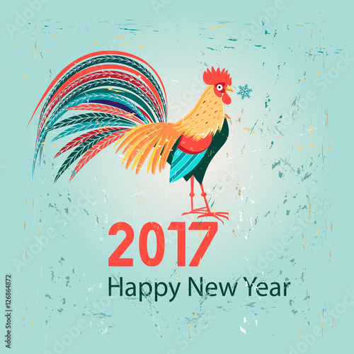 Christmas greeting card with a rooster