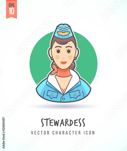 Stewardess airhostess hostess girl in aviation uniform People lifestyle and occupation Colorful and stylish flat vector character icon