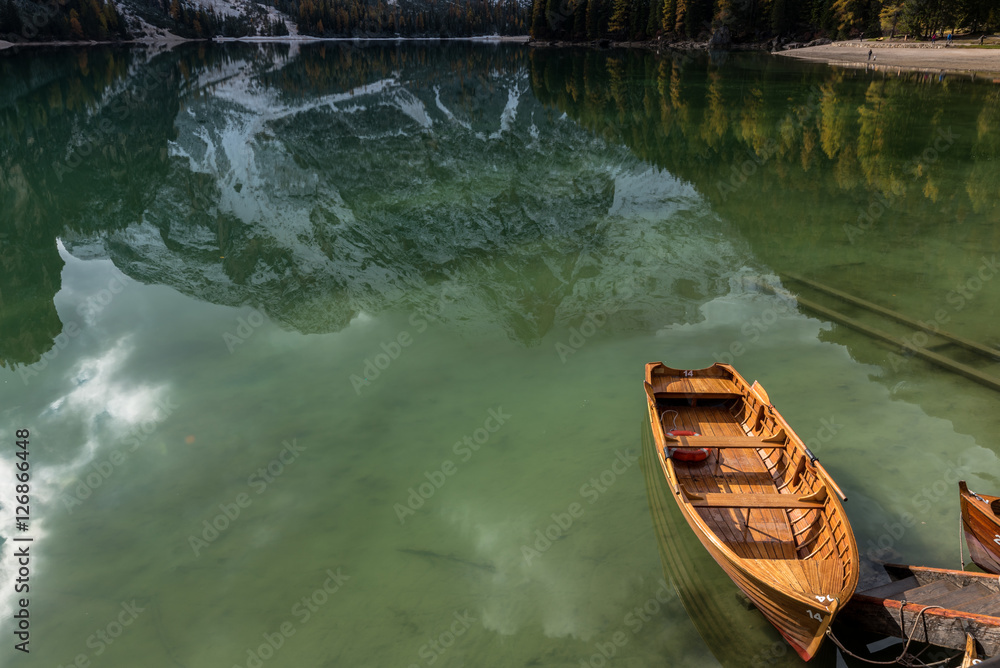 Autumn to Winter transmission at Lago di Braies, Italy Autumn to Winter transmission at Lago di Braies, Italy