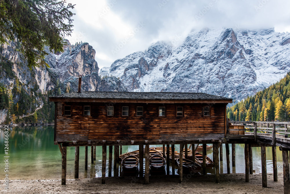 Autumn to Winter transmission at Lago di Braies, Italy
