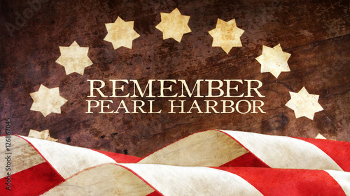 Remember Pearl Harbor. Usa Flag Waves on Wood