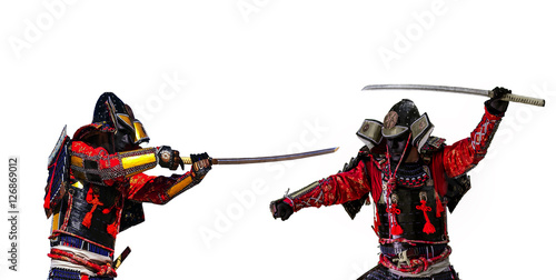 Samurai warrior with sword, isolated on the white background.