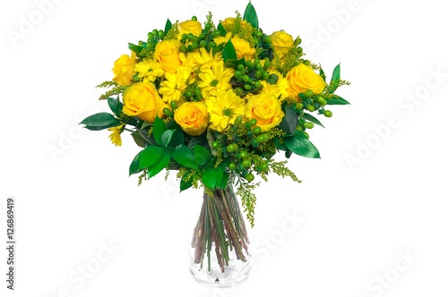 Beautiful bouquet of yellow roses isolated