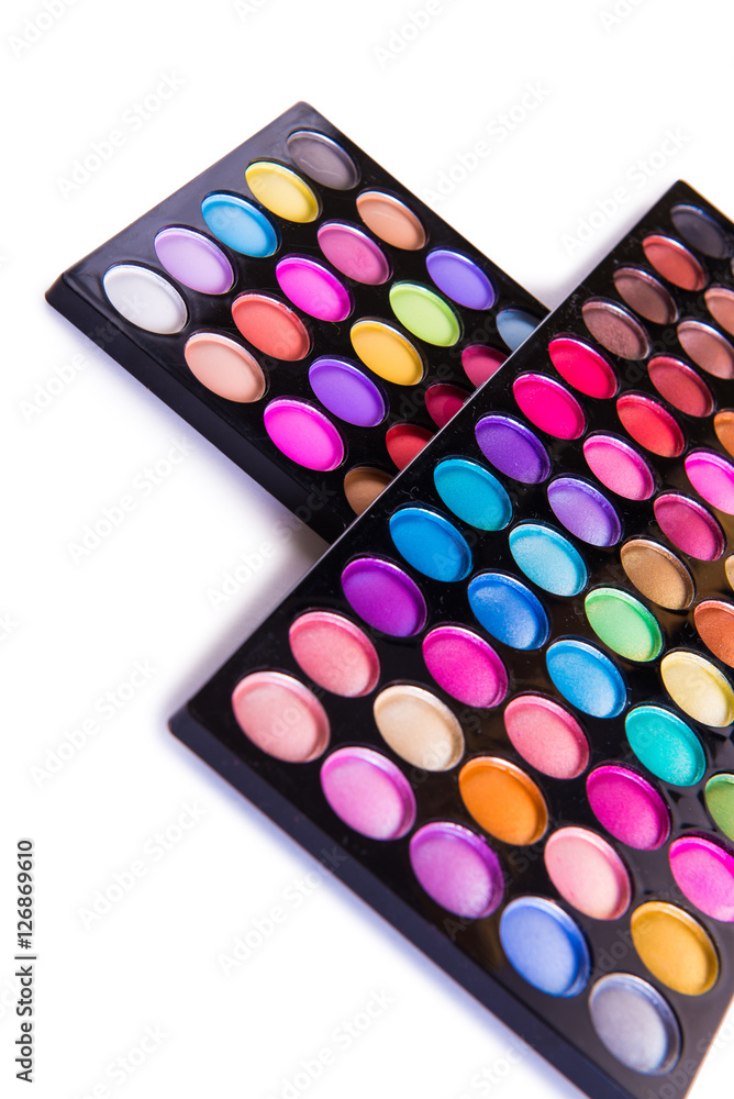 Set of colourful shadow for make-up isolated on white Set of colourful shadow for make-up isolated on white