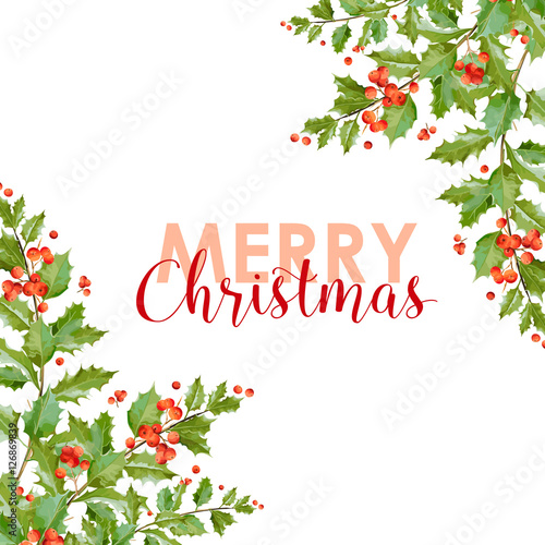 New Year and Christmas Card - Vintage Hollyberry Background - in vector