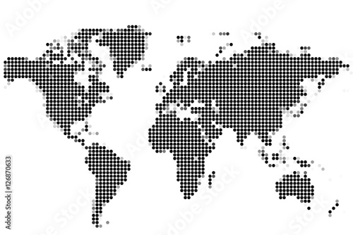 Векторная черно-белая карта мира. Мозаика, пунктирная карта мира.