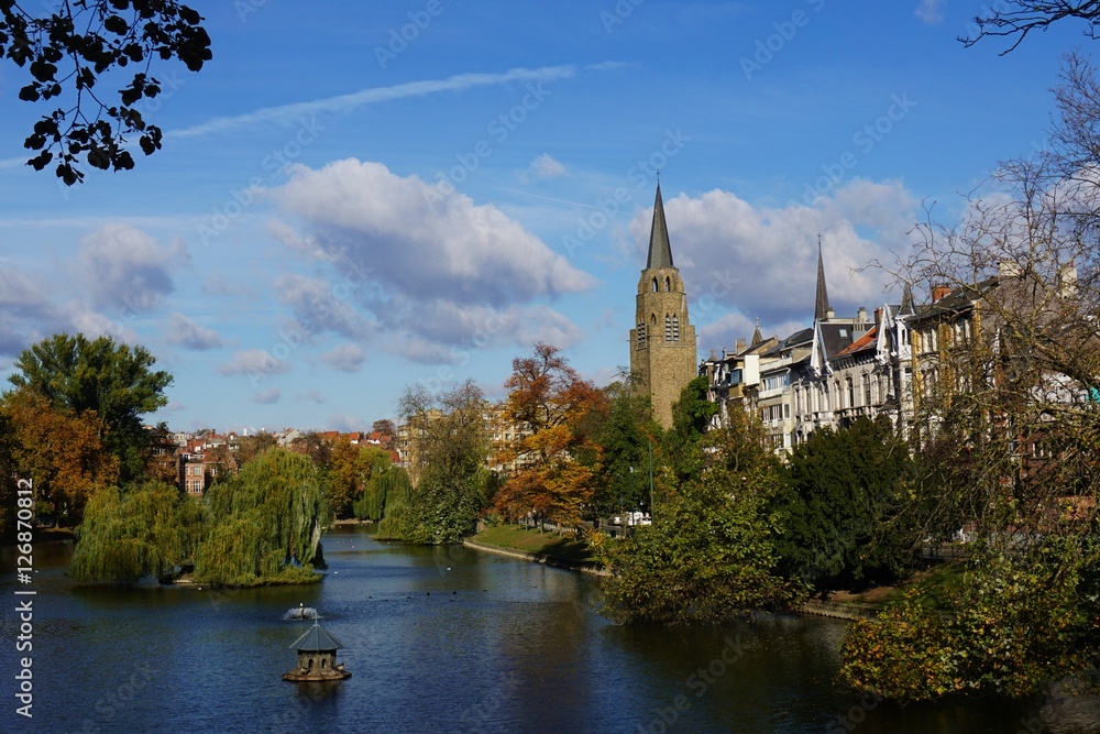 Brussels Ixelles Flagey Park and Church