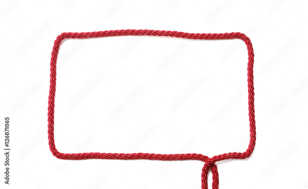 Rectangular frame of red cord with ends - obrazy, fototapety, plakaty 