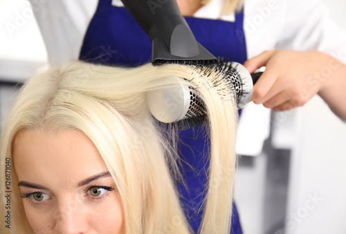 Hair drying process at salon