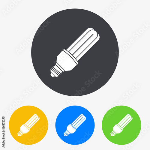 Icono plano bombilla de bajo consumo en circulo varios colores