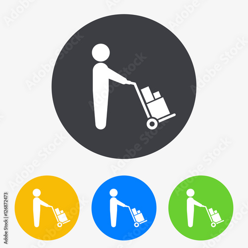 Icono plano hombre con carretilla de carga en circulo varios colores