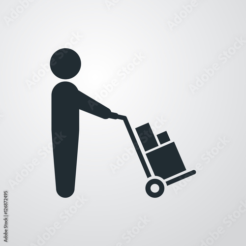 Icono plano hombre con carretilla de carga en fondo degradado