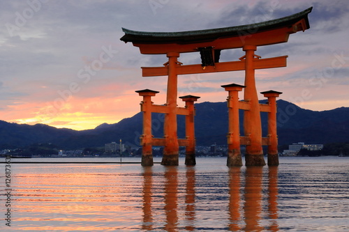 Great Torii of Itsukushima shrine at sunset. Miyajima-Japan. 7017