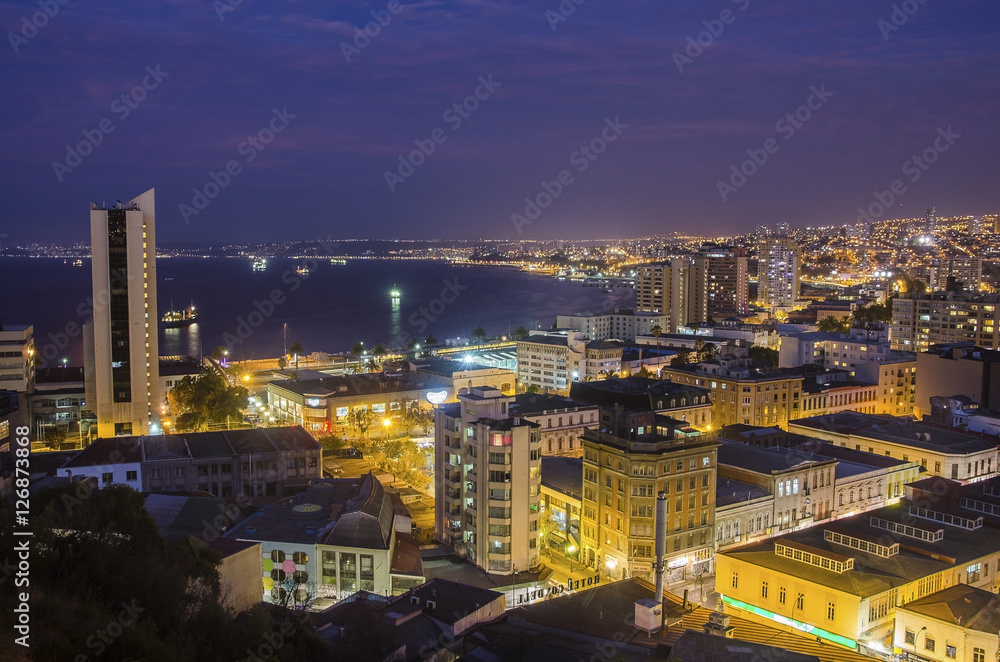 Beatiful night aerial view of Valparaiso in Chile Beatiful night aerial view of Valparaiso in Chile