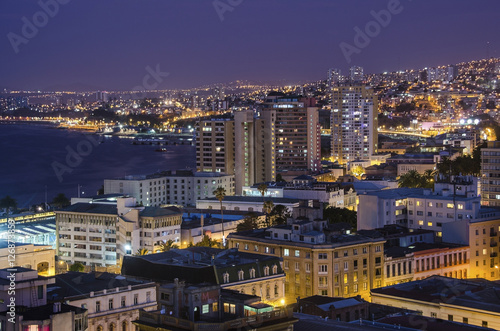 Beatiful night aerial view of Valparaiso in Chile