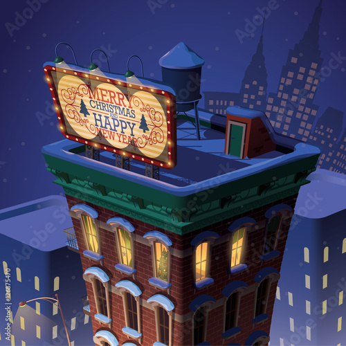 Merry Christmas and Happy New Year  billboard on New York building