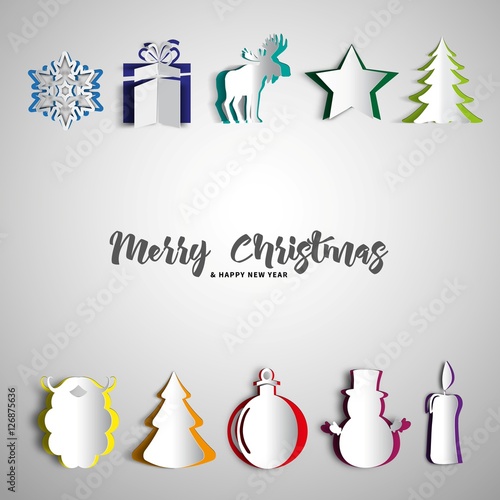 Merry Christmas papercut set, Realistic origami set, christmas t