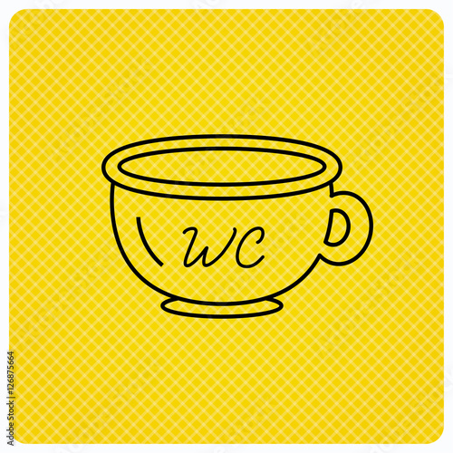 Baby wc pot icon. Child toilet sign. Washroom or lavatory symbol. Linear icon on orange background. Vector
