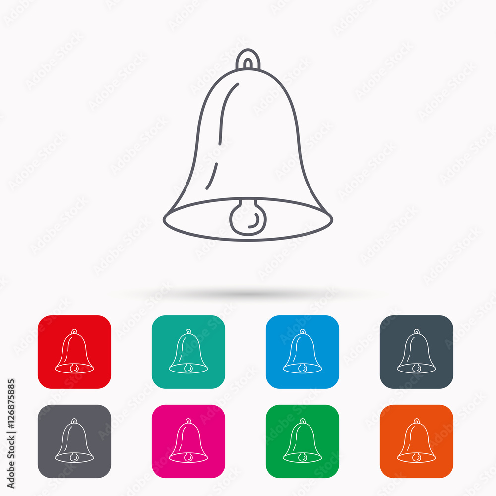 Bell icon. Sound sign. Alarm handbell symbol. Linear icons in squares