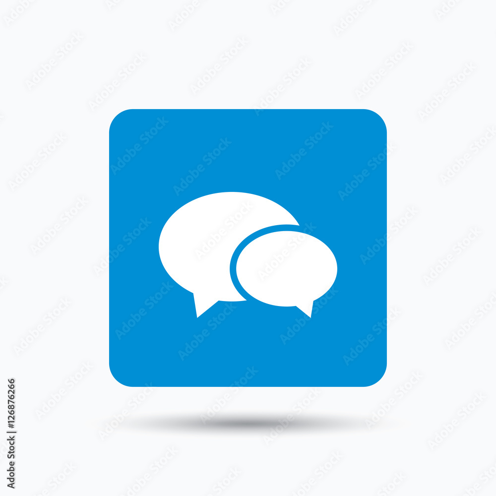 Chat icon. Speech bubble symbol. Blue square button with flat web icon. Vector Chat icon. Speech bubble symbol. Blue square button with flat web icon. Vector