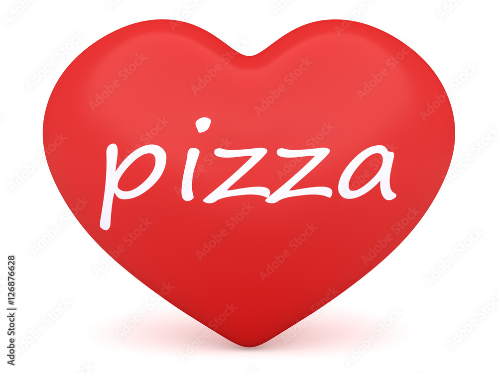 Red 3d Heart: Love Pizza, 3d illustration on white background Red 3d Heart: Love Pizza, 3d illustration on white background