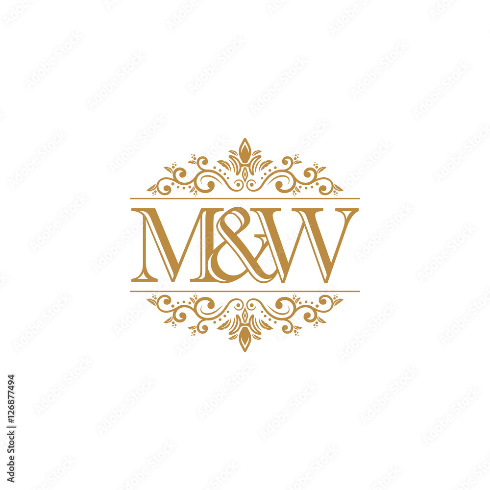 M&W Initial logo. Ornament gold Stock Vector