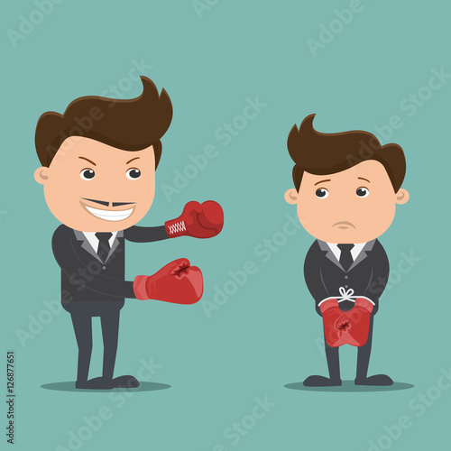 Boss with employee , Overwhelmed young businessman,The boss fights are on employees